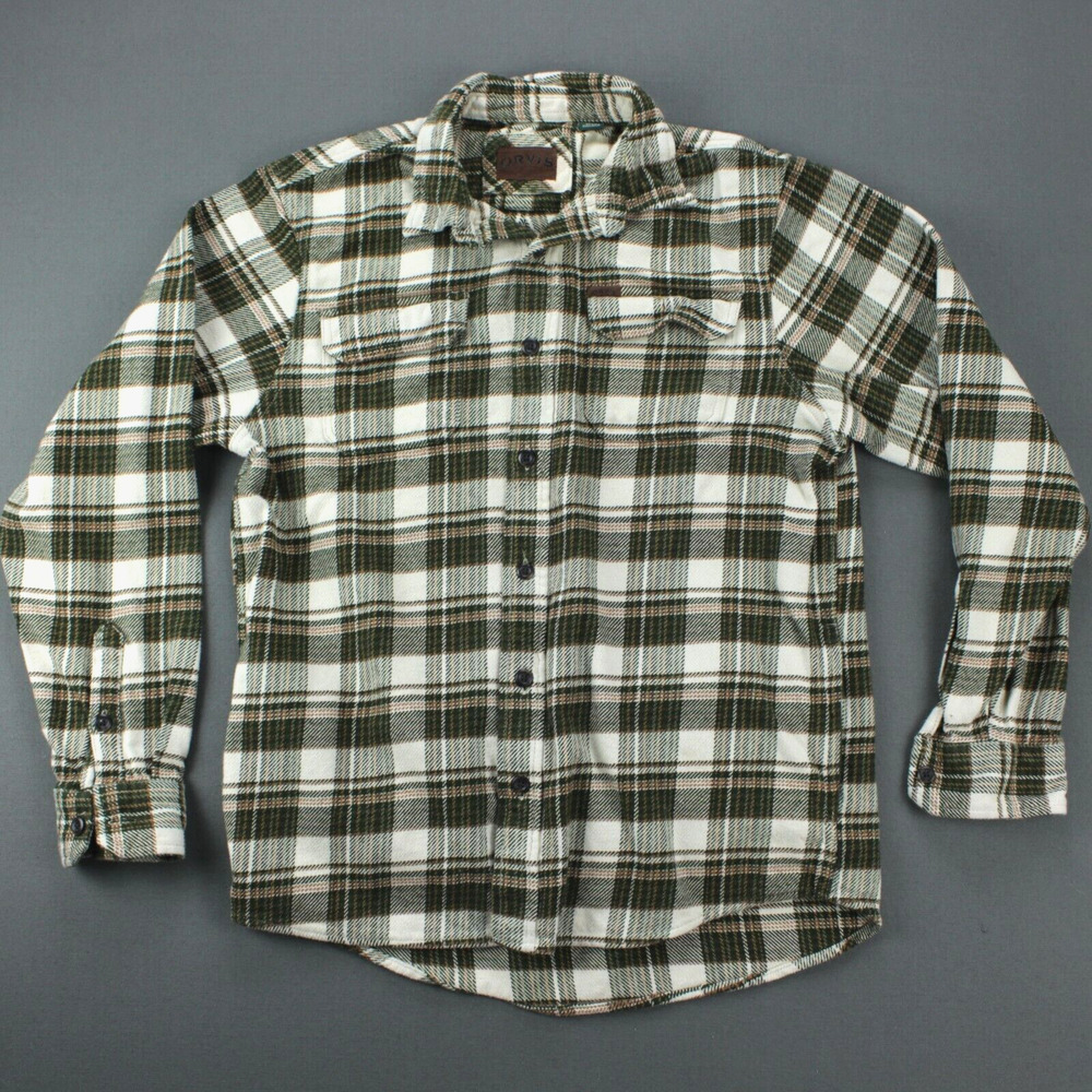 Orvis Vintage Flannel Shirt Mens Medium Green Plaid Button Front